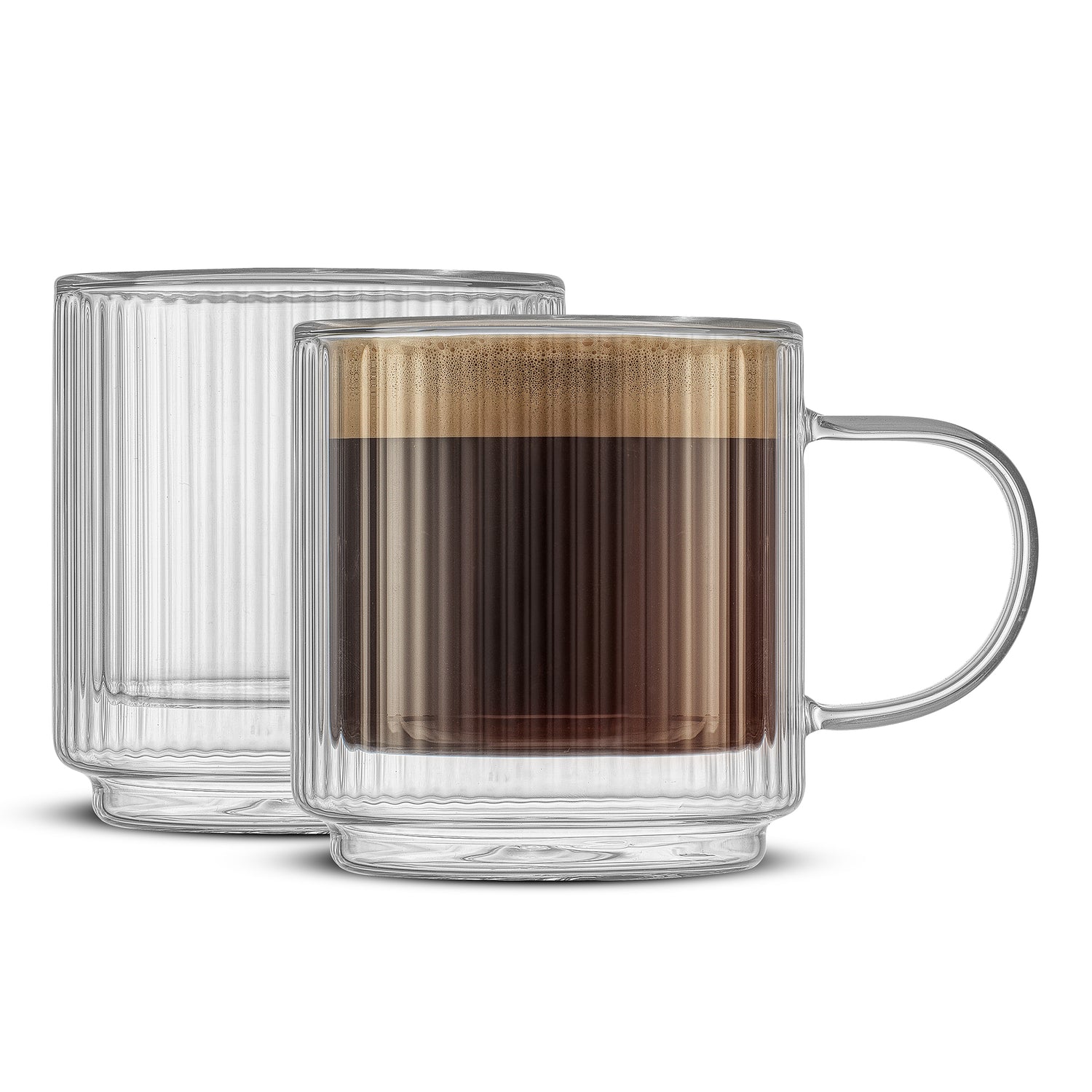 Haven Fluted Stackable Double Wall Glass Mugs, 13.5 oz