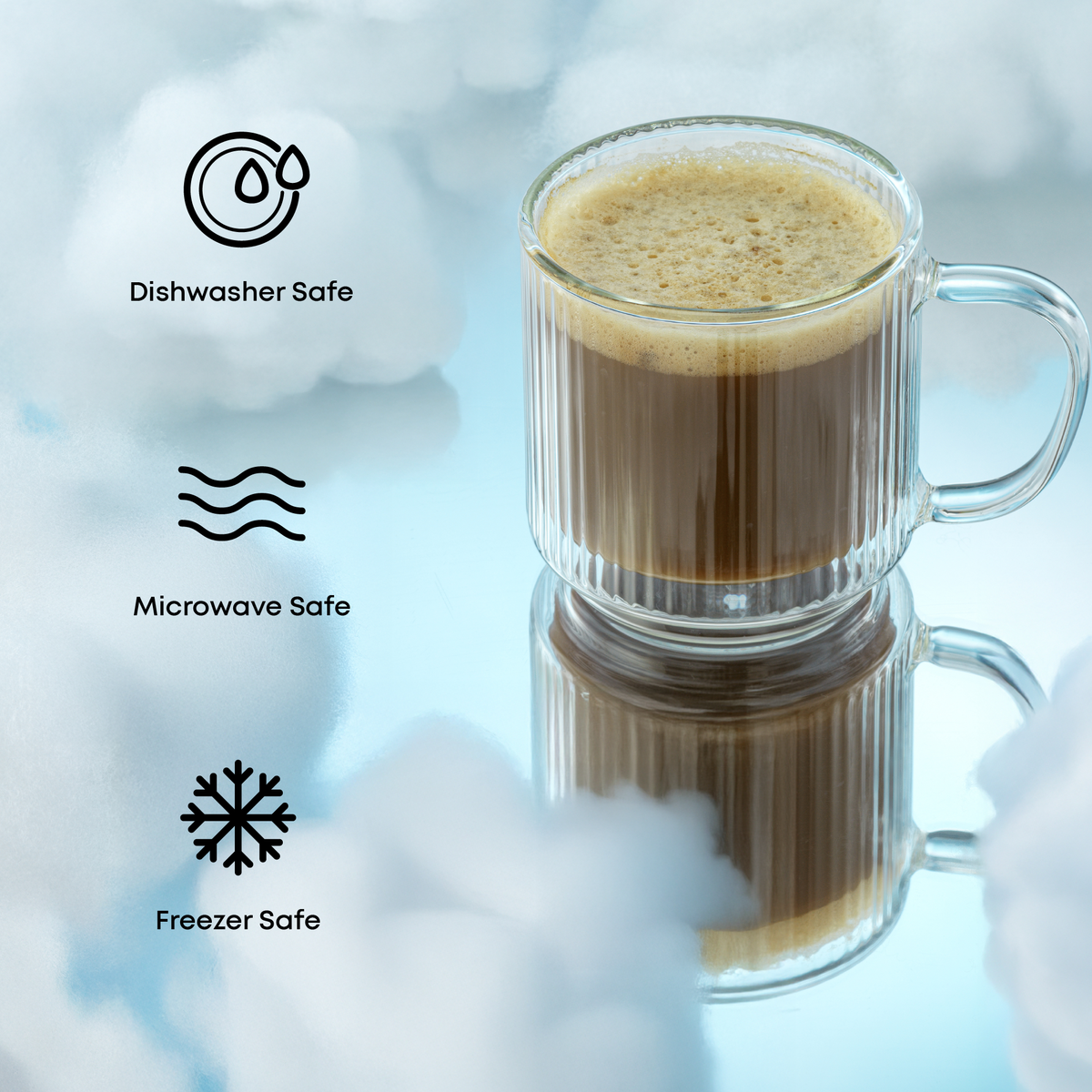 Haven Fluted Stackable Double Wall Glass Mugs, 13.5 oz