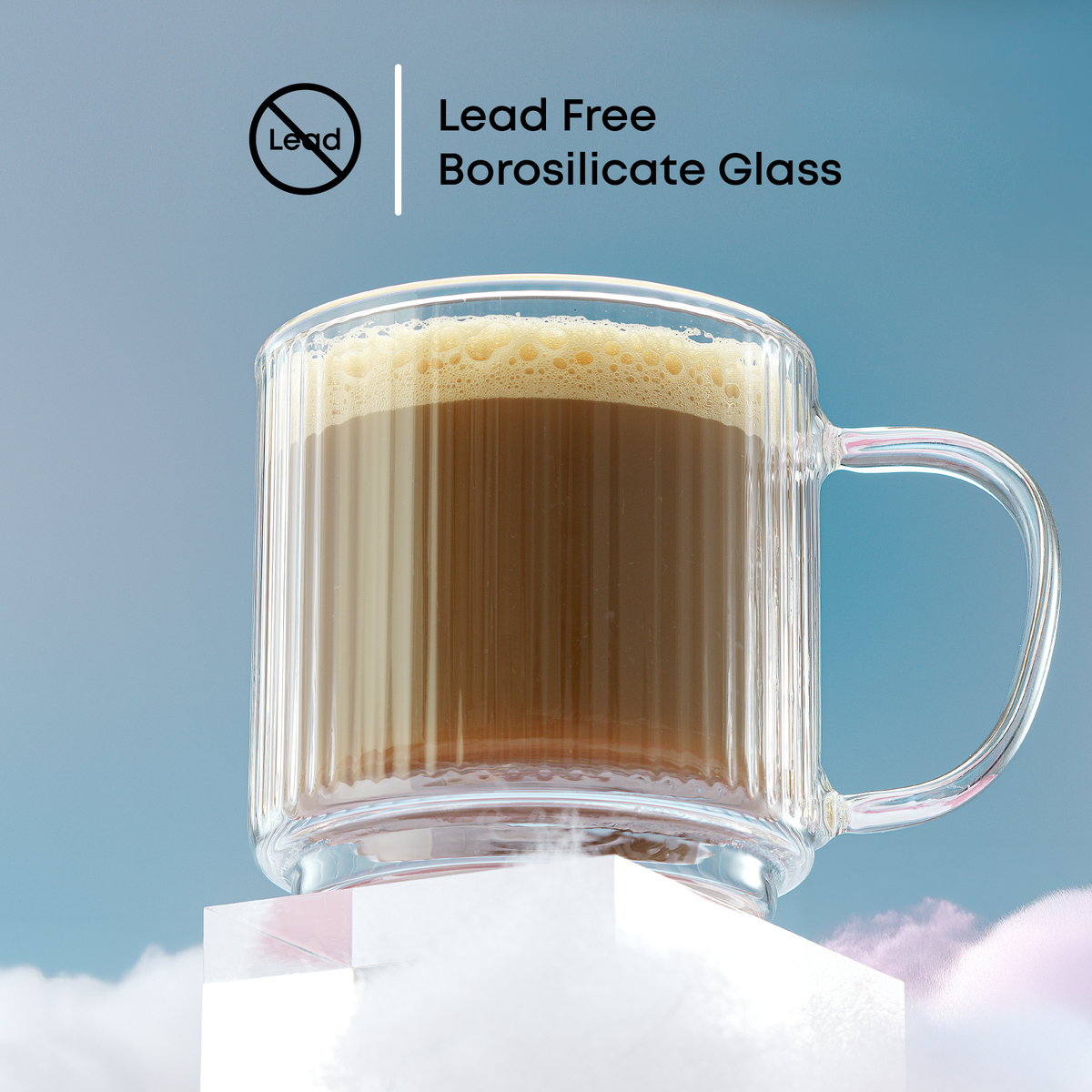 Haven Fluted Stackable Double Wall Glass Mugs, 13.5 oz