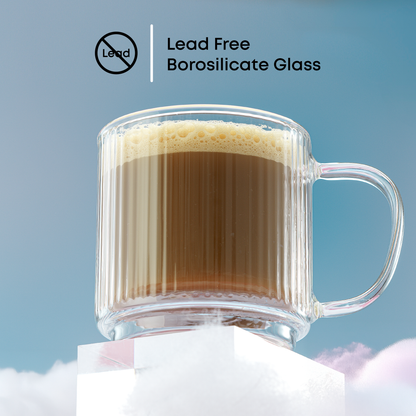 Haven Fluted Stackable Double Wall Glass Mugs, 13.5 oz