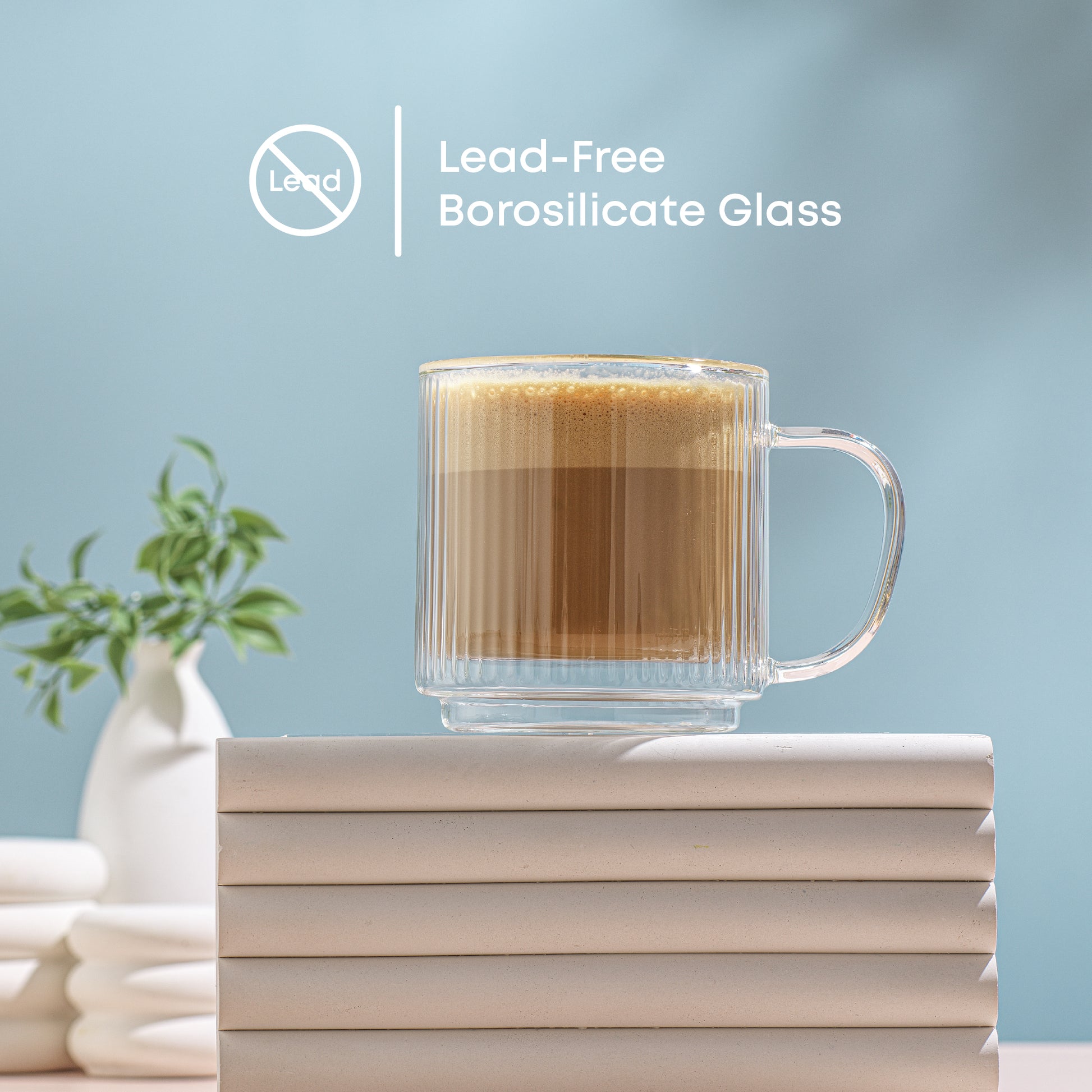 Haven Fluted Stackable Double Wall Glass Mugs (Set of 2) JoyJolt