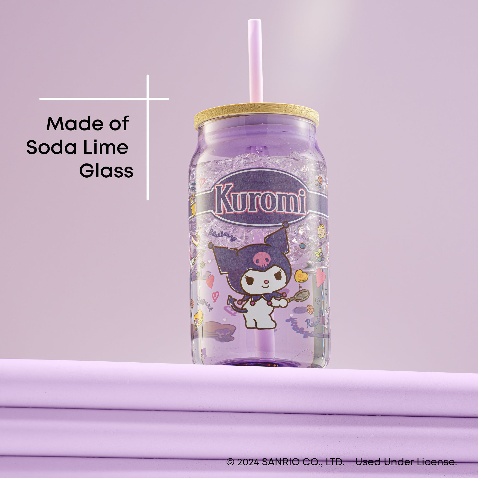 Hello Kitty® and Friends Favorite Flavor Kuromi Glass Tumbler with Bamboo Lid and Straw