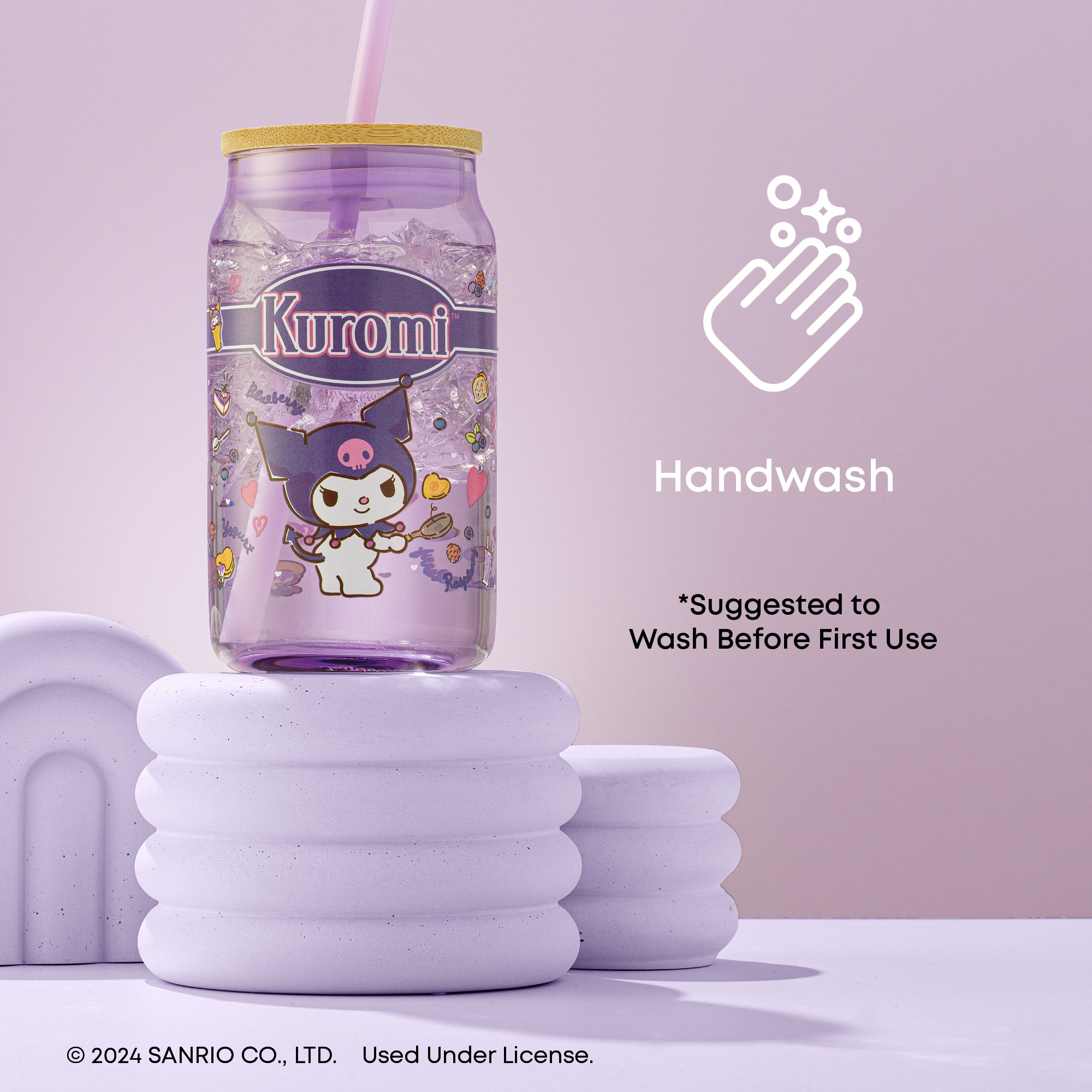 Hello Kitty® and Friends Favorite Flavor Kuromi Glass Tumbler with Bamboo Lid and Straw