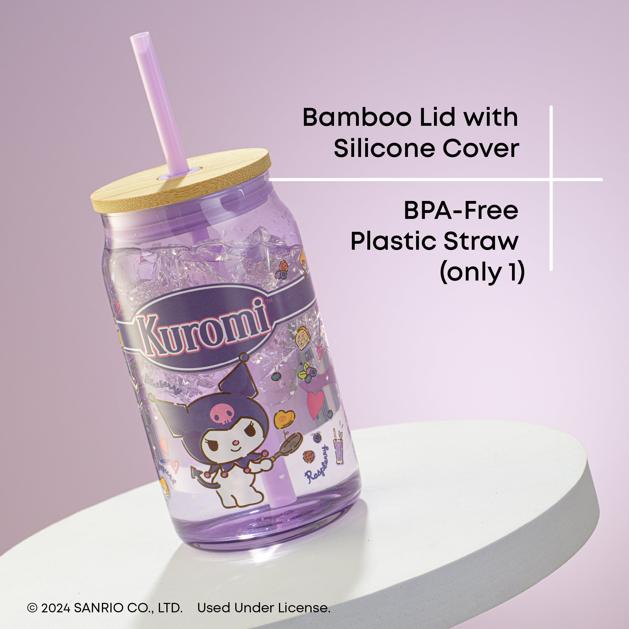 Hello Kitty® and Friends Favorite Flavor Kuromi Glass Tumbler with Bamboo Lid and Straw