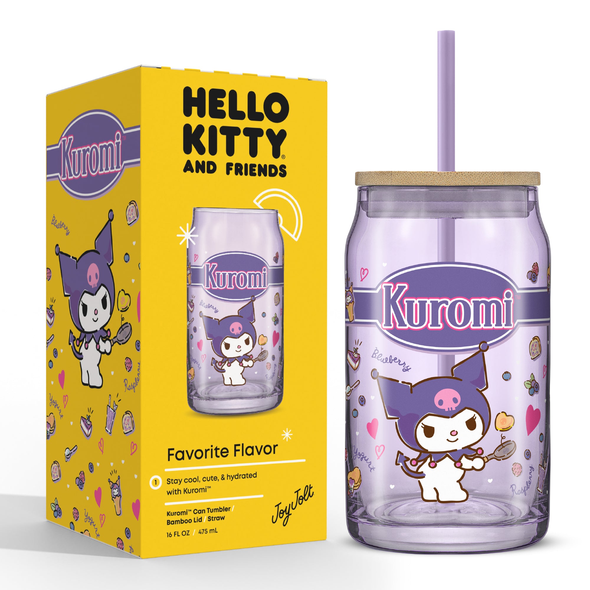 Hello Kitty® and Friends Favorite Flavor Kuromi Glass Tumbler with Bamboo Lid and Straw