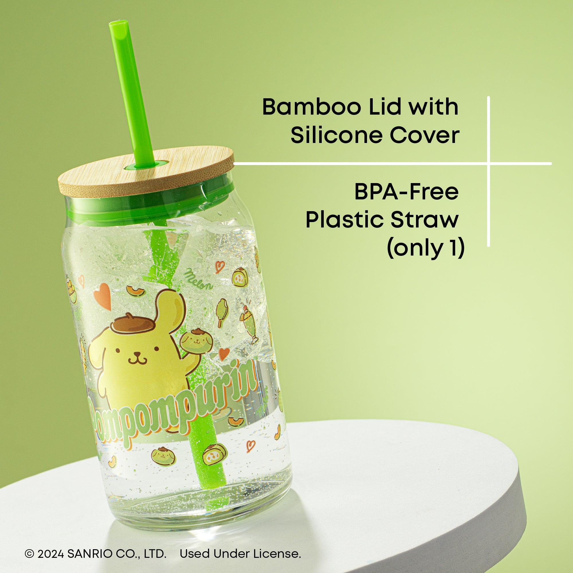 Hello Kitty and Friends Favorite Flavor Pompompurin Glass Tumbler with Bamboo Lid and Straw - Thumbnail 5
