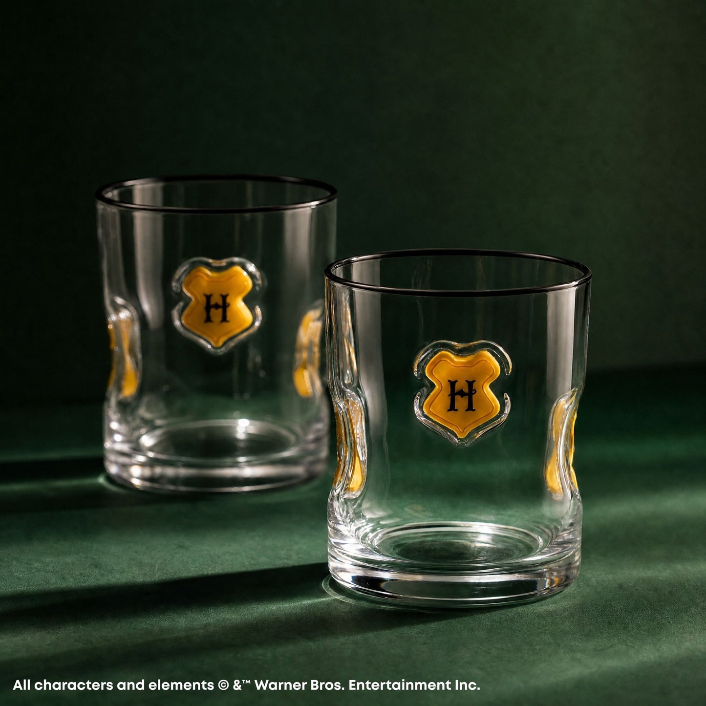 Two Harry Potter icon glasses on green background.