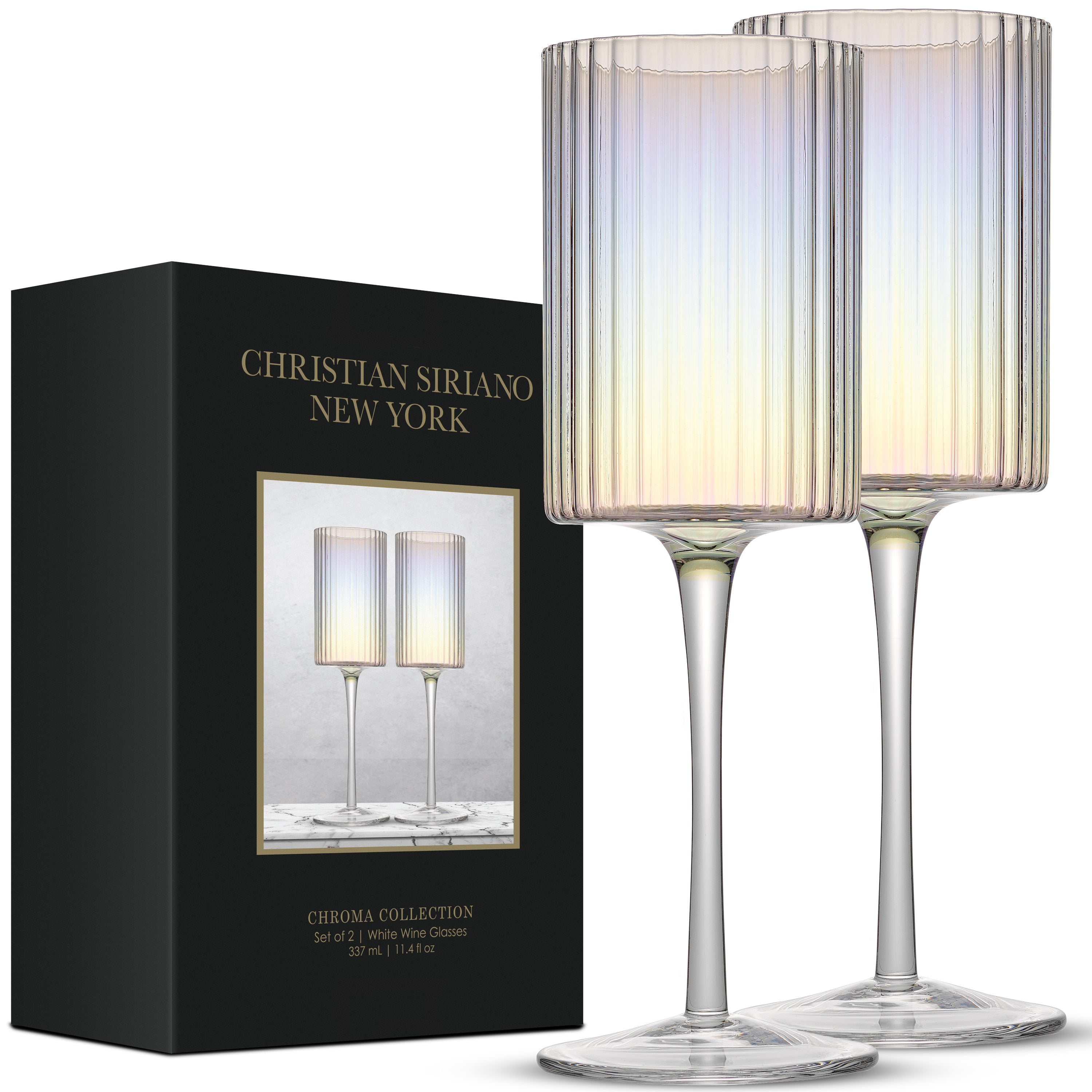 Christian Siriano New York Chroma Iridescent White Wine Glass Set