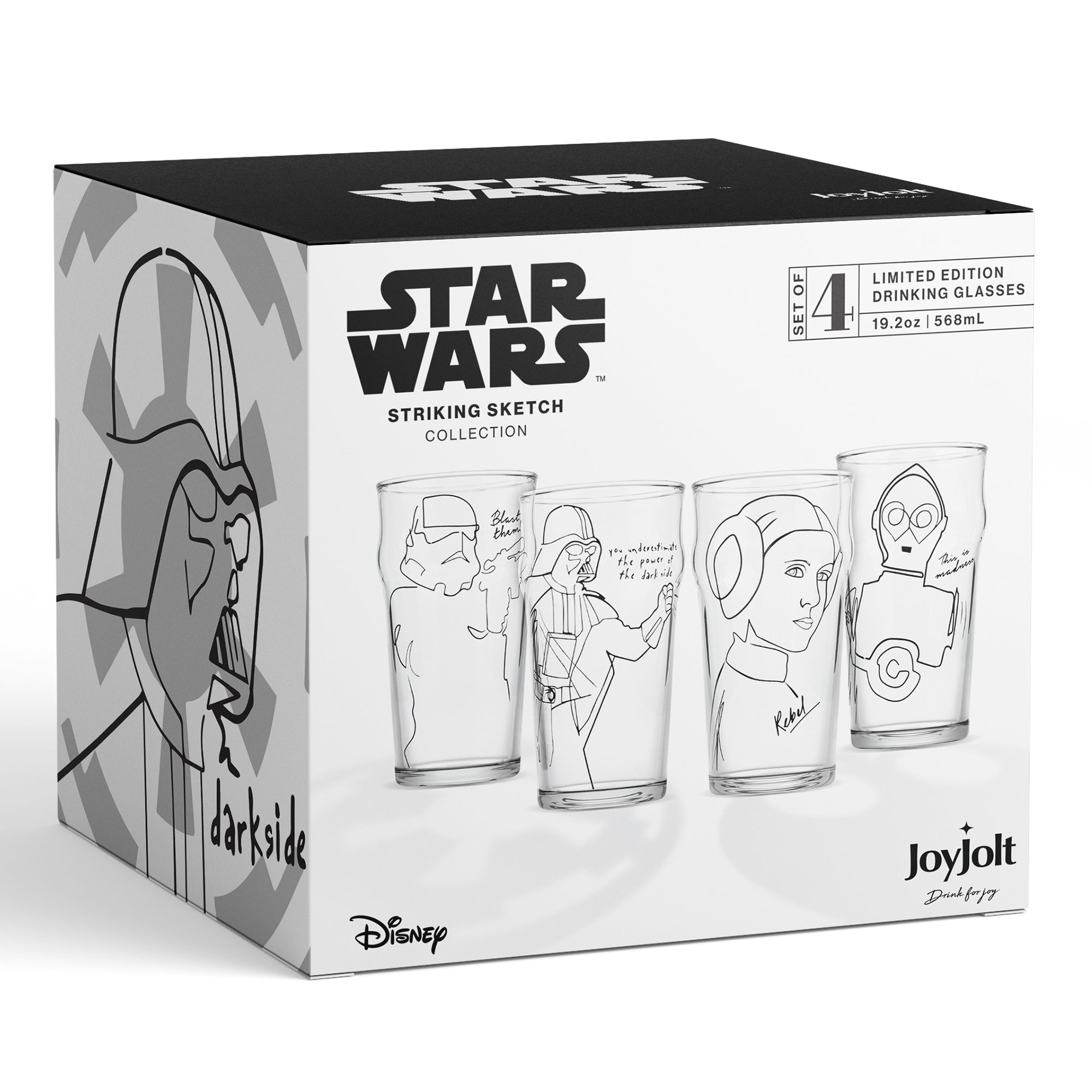 JoyJolt Star Wars Striking Sketch Drinking Glass