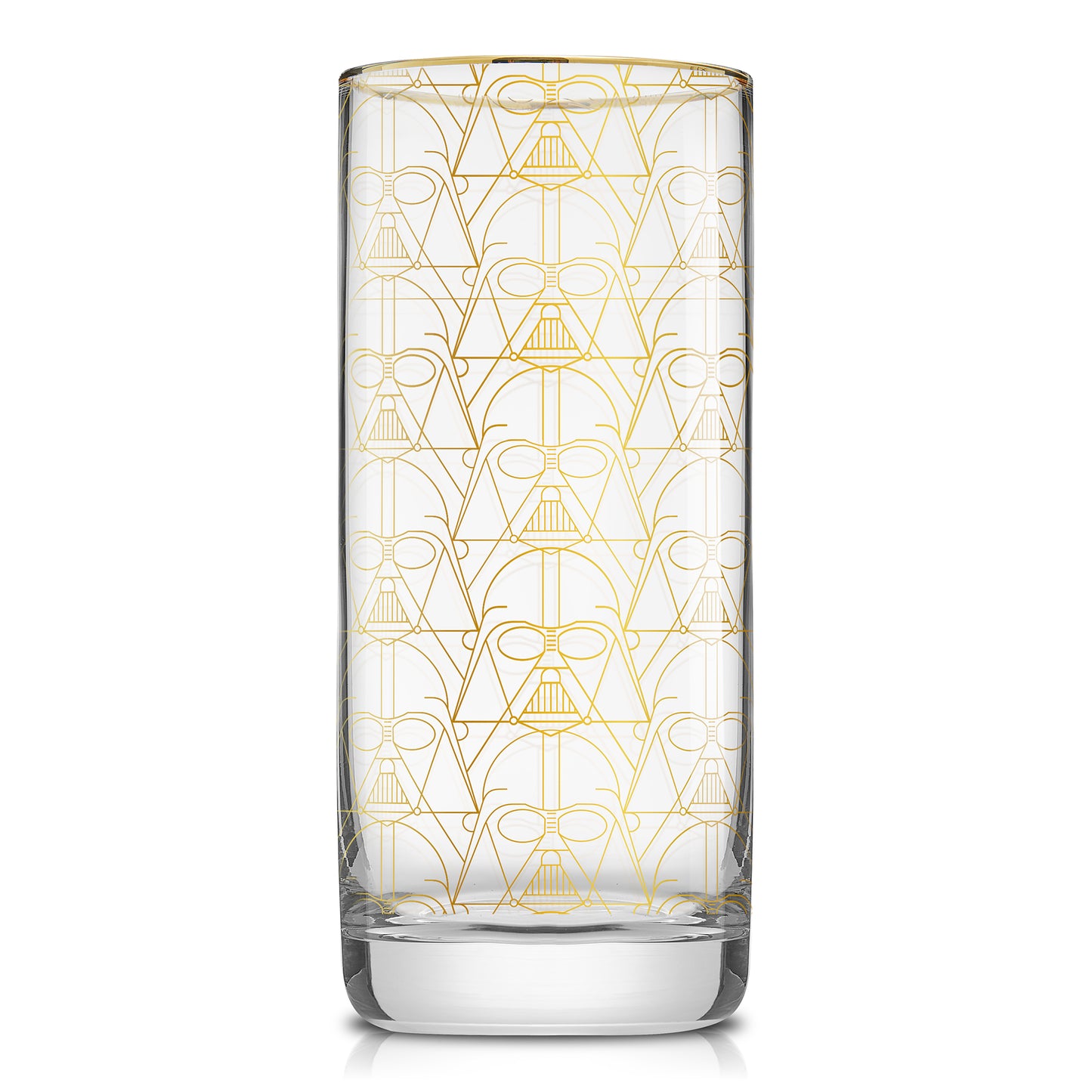 Gold outlined star wars tall glass featuring darth vader.