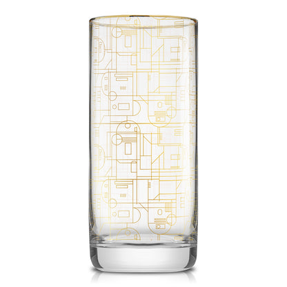 Gold outlined star wars tall glass featuring R2-D2.