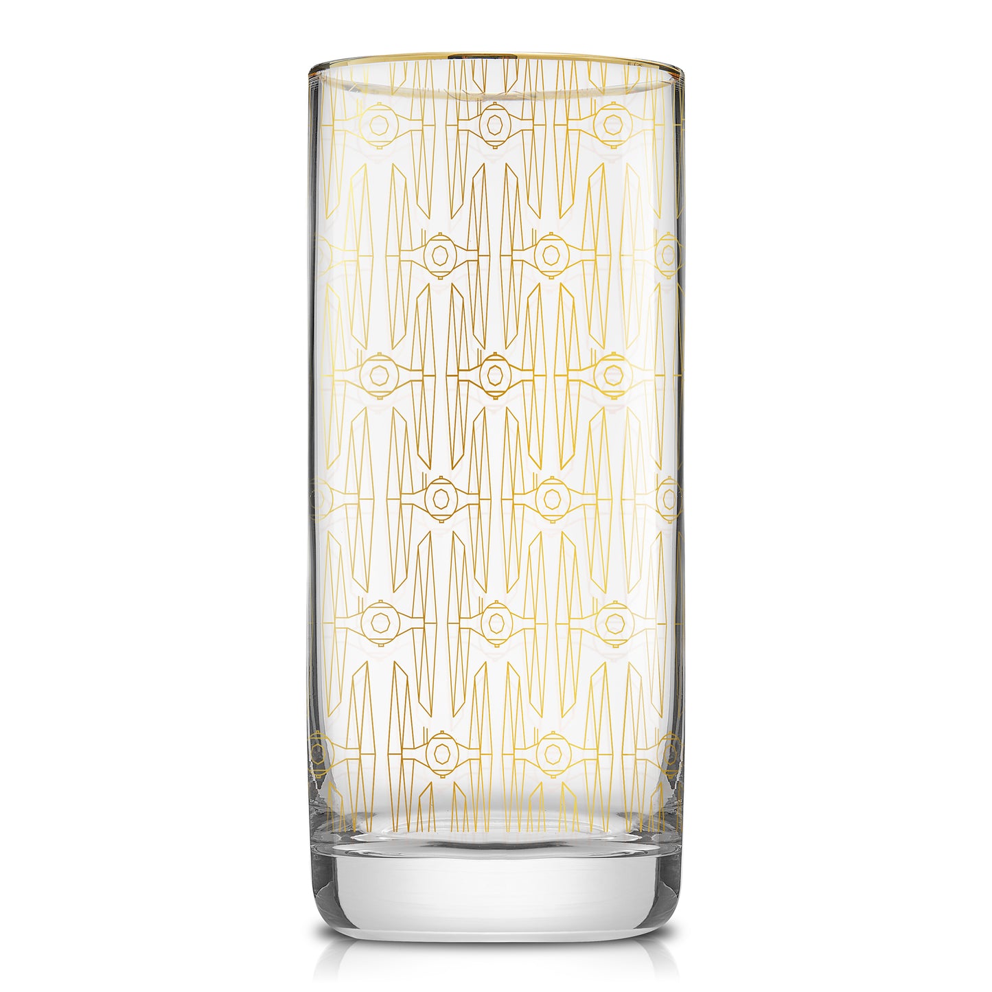 Gold outlined star wars tall glass featuring a TIE-Fighter.
