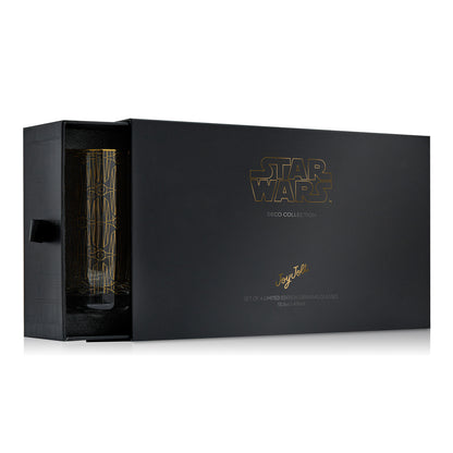 A set of four limited edition drinking glasses with a black Star Wars Deco Collection packaging box.