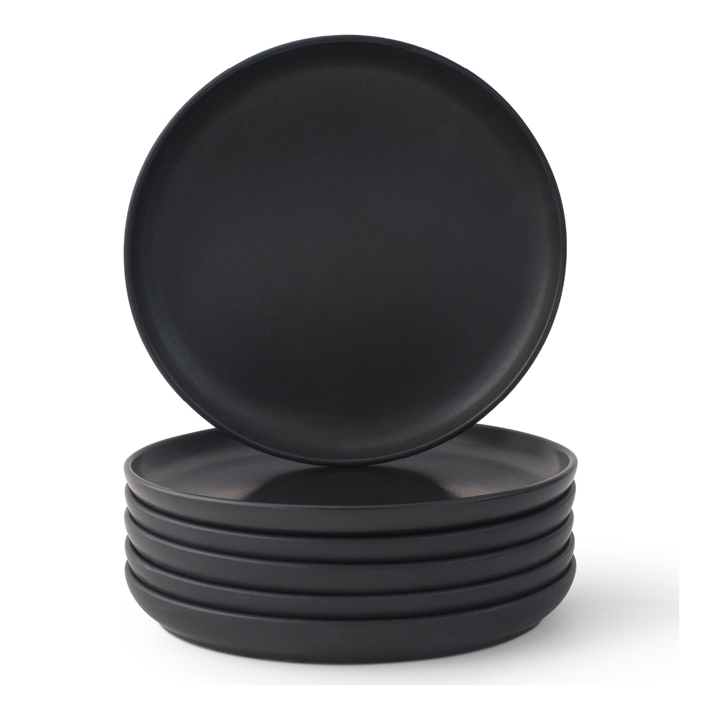 Set of six black plates on a white background