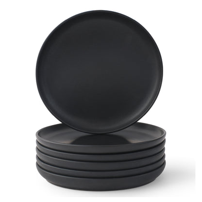 Set of six black plates on a white background