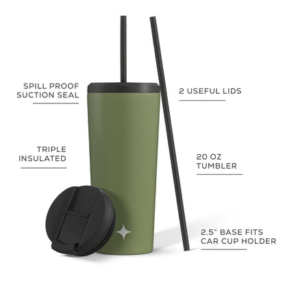 JoyJolt Vacuum Insulated Tumbler with Flip Lid and Straw