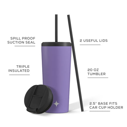 JoyJolt Vacuum Insulated Tumbler with Flip Lid and Straw