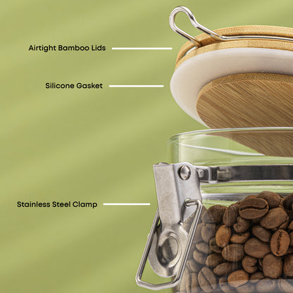 Storage Jars with Airtight Bamboo Clamp Lids Set