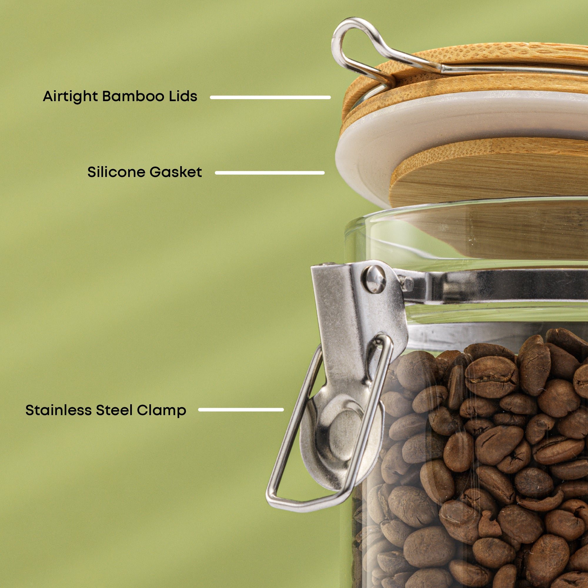 Storage Jars with Airtight Bamboo Clamp Lids Set