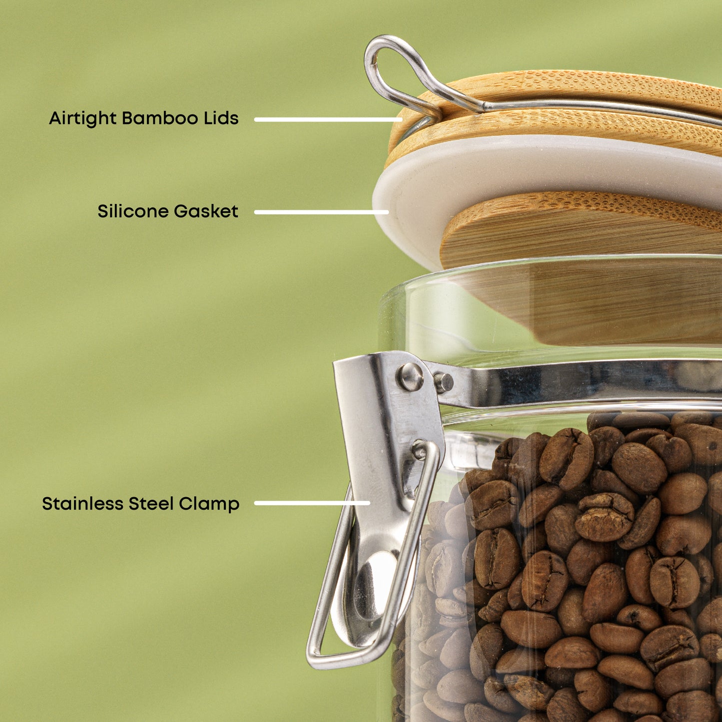 Storage Jars with Airtight Bamboo Clamp Lids Set