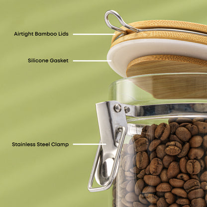 Storage Jars with Airtight Bamboo Clamp Lids Set