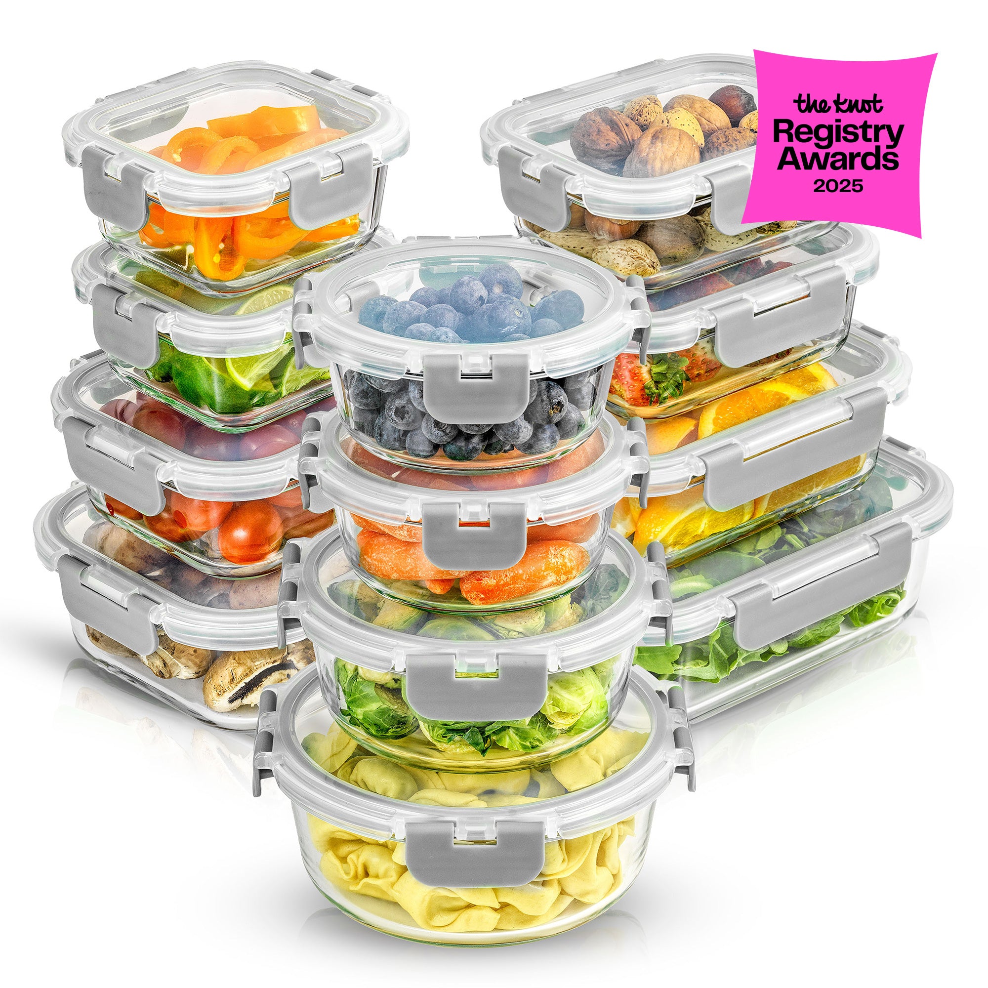 JoyFul 12 Glass Storage Containers with Leakproof Lids Set