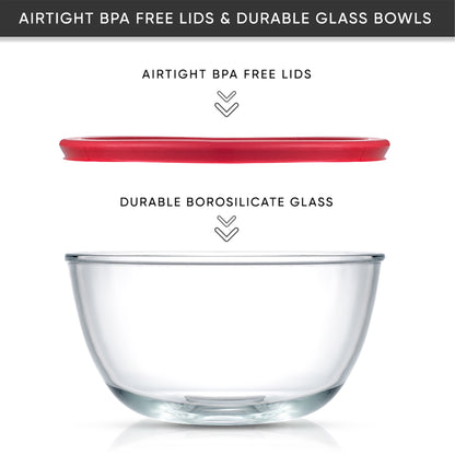 Large glass bowl made of durable borosilicate glass with airtight bpa free lid.