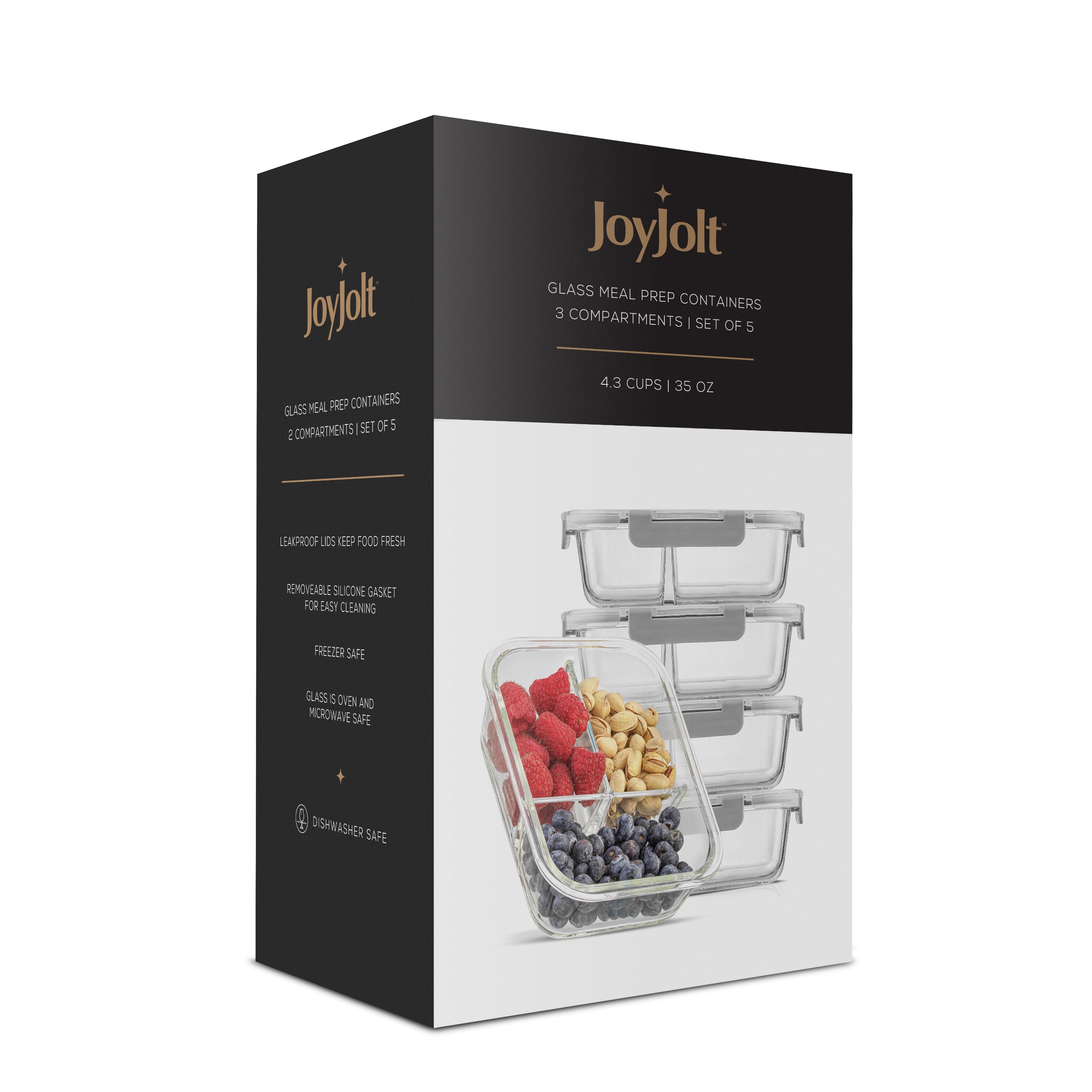 JoyJolt 3-Sectional Meal Prep Food Storage Containers - Thumbnail 3