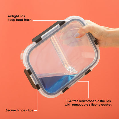 2-Sectional Glass Food Storage Containers