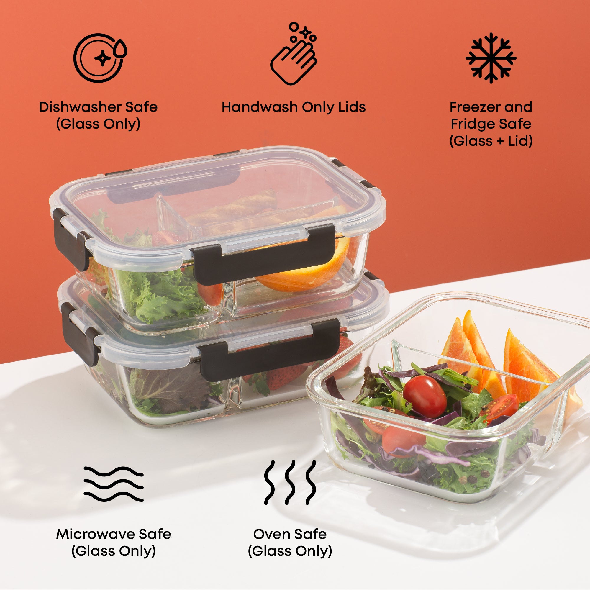 2-Sectional Glass Food Storage Containers