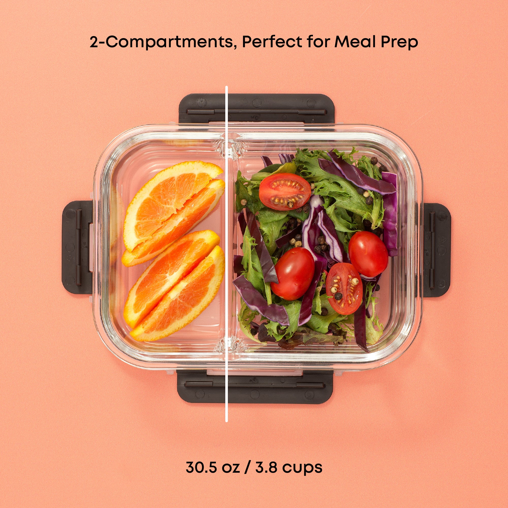 2-Sectional Glass Food Storage Containers