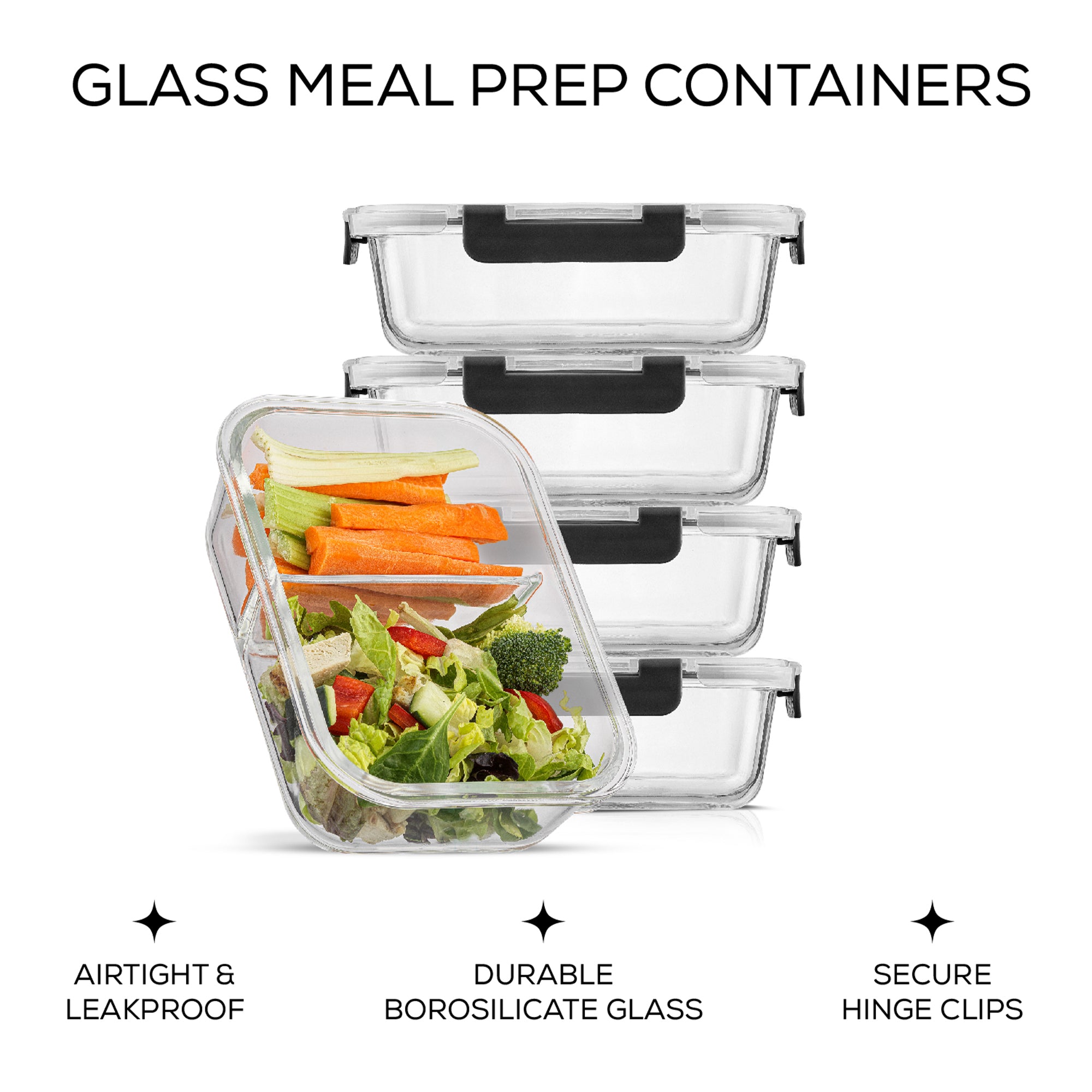 2-Sectional Glass Food Storage Containers
