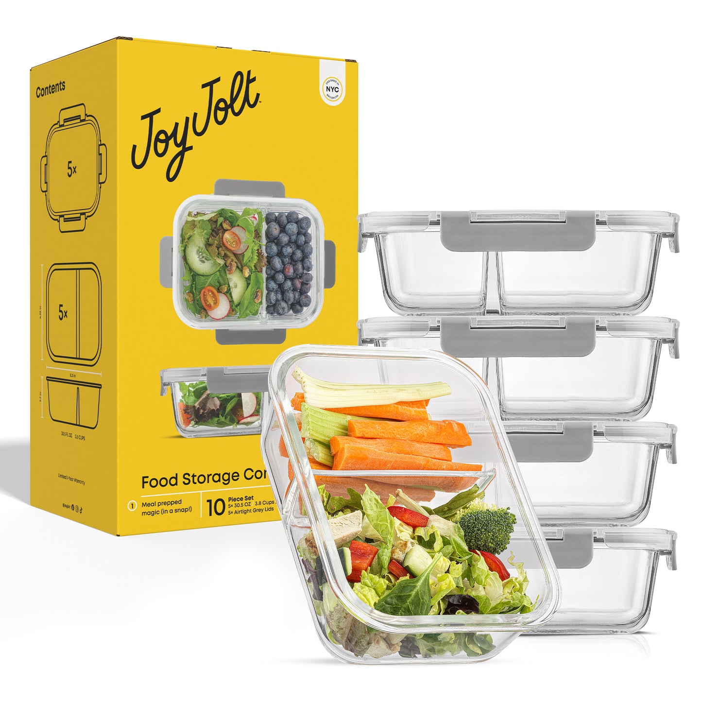 2-Sectional Glass Food Storage Containers