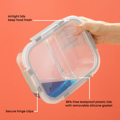 2-Sectional Glass Food Storage Containers