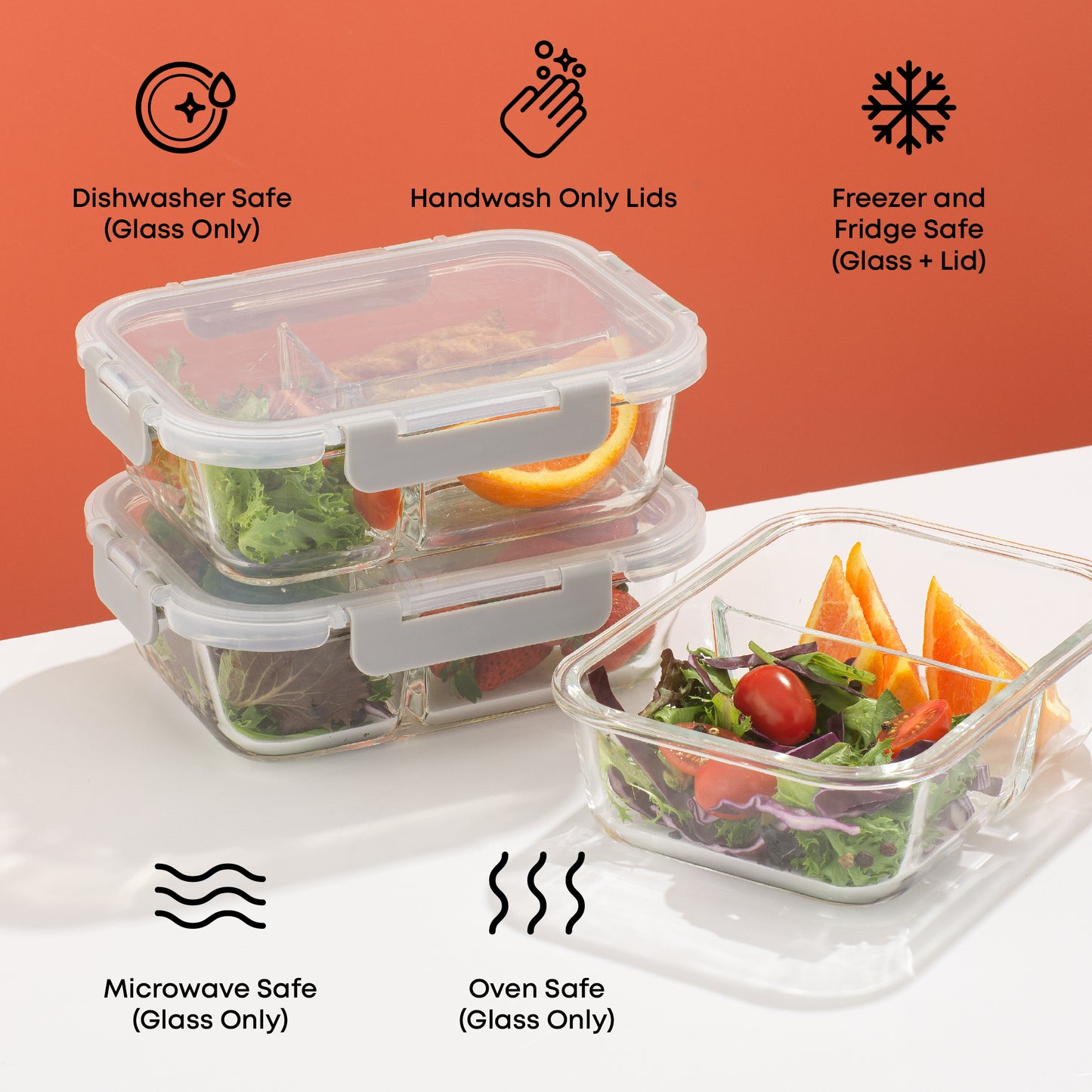 2-Sectional Glass Food Storage Containers