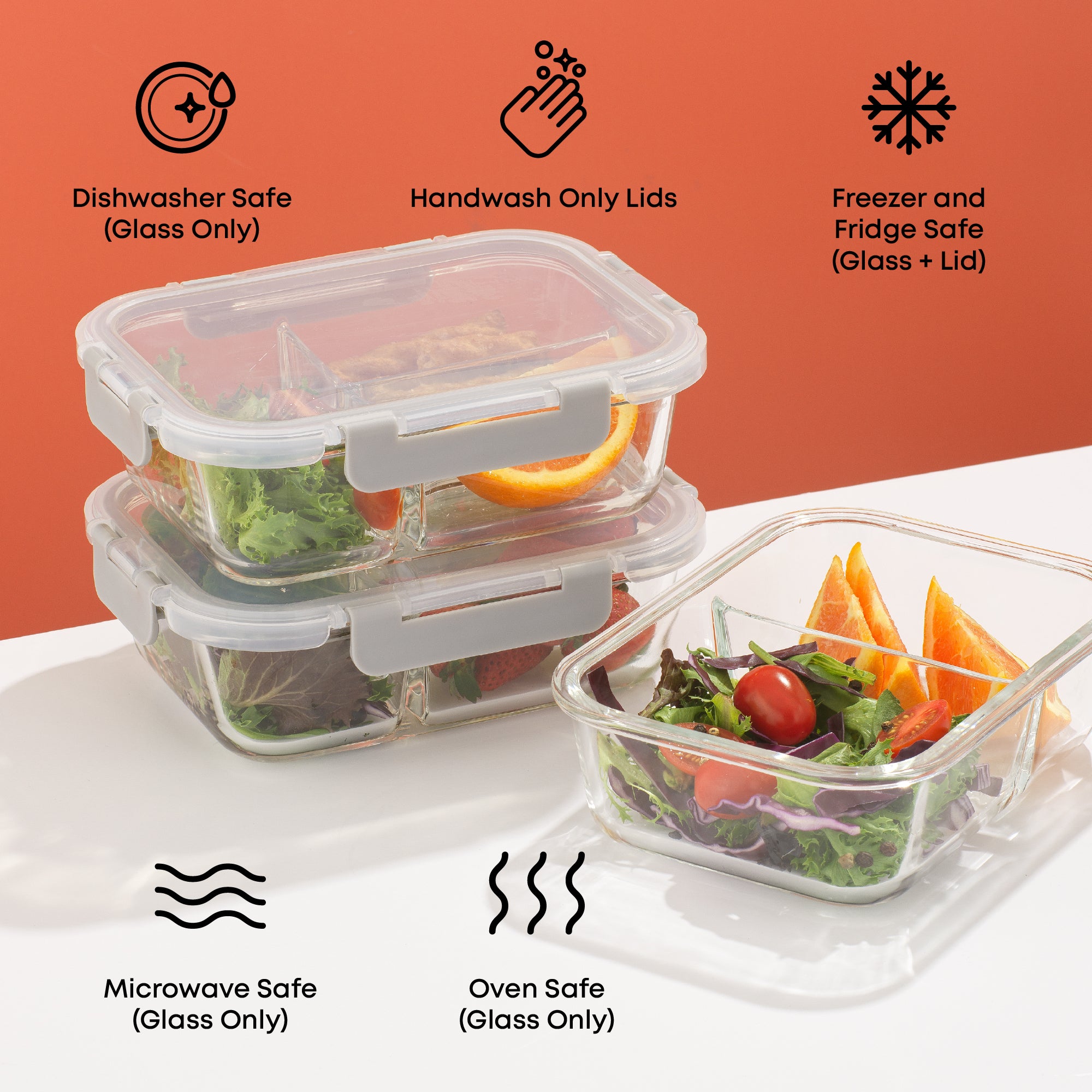 2-Sectional Glass Food Storage Containers