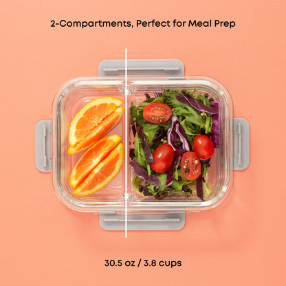 2-Sectional Glass Food Storage Containers