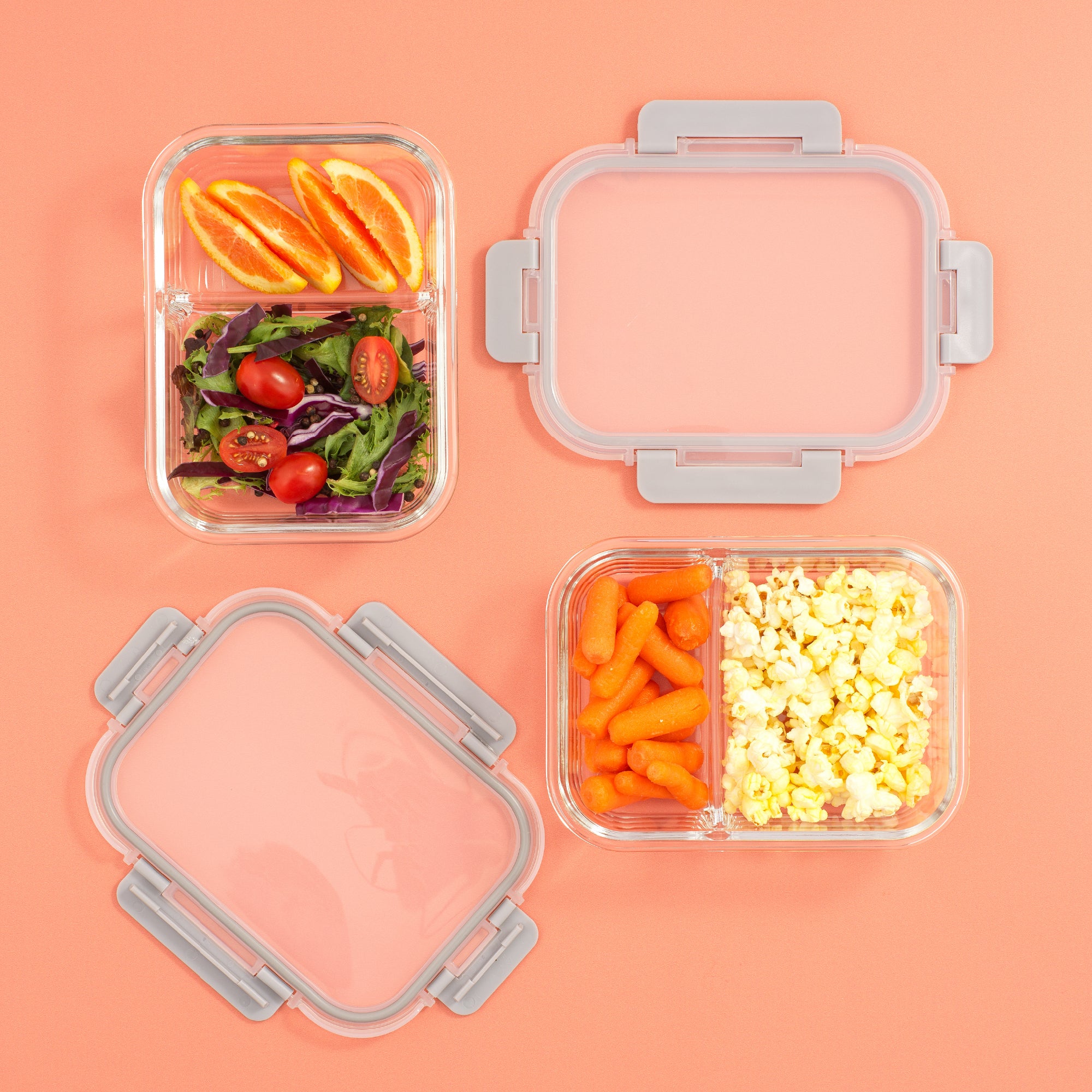 2-Sectional Glass Food Storage Containers