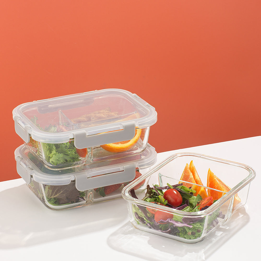 2-Sectional Glass Food Storage Containers