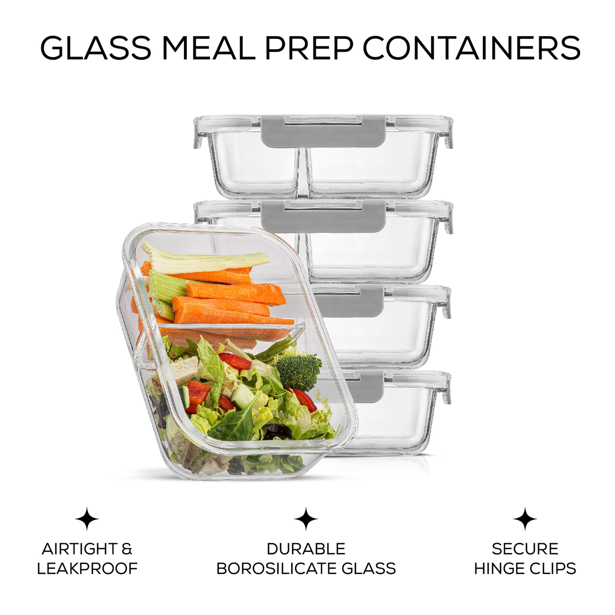 2-Sectional Glass Food Storage Containers