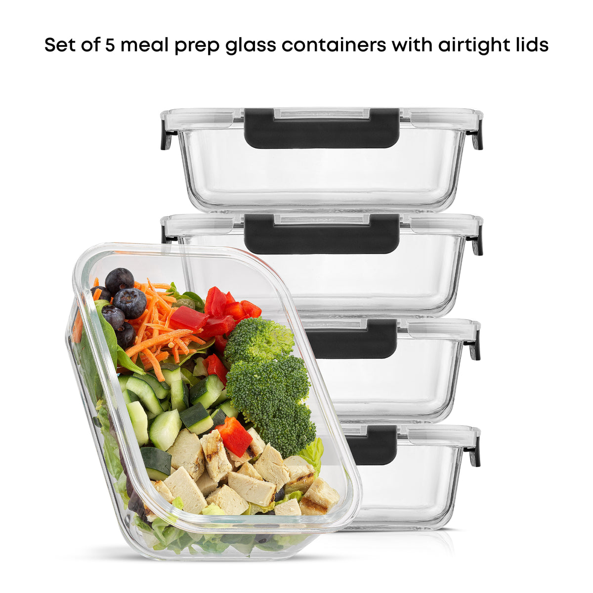 JoyJolt Meal Prep Food Storage Containers Set / Black / Set of 10