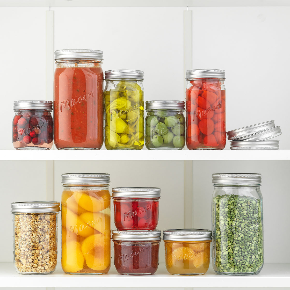 Mason Jars with Airtight Lids, Labels and Measures - Set of 6 Wide Mouth / 8 oz