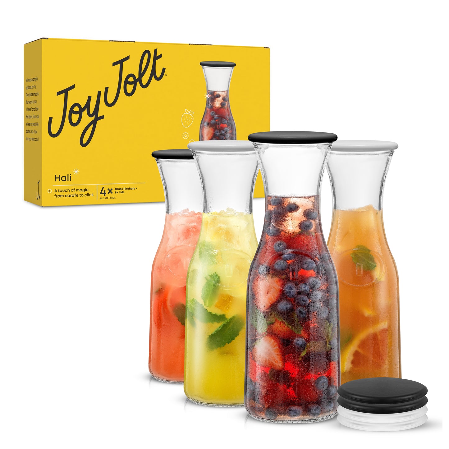 Hali Glass Carafe Pitcher with Lids