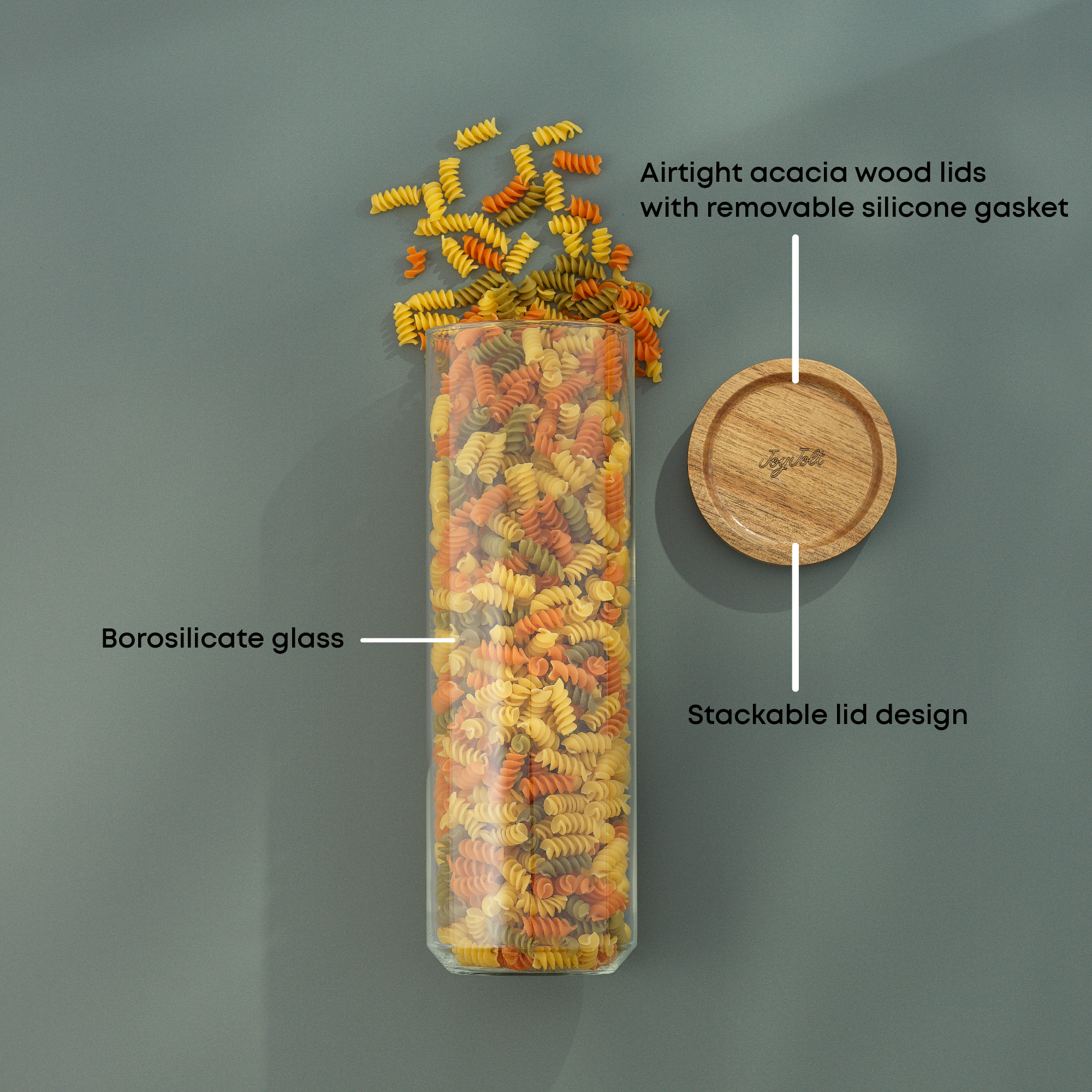 Holden Stackable Glass Storage Canister Set with Wood Lids - Thumbnail 4