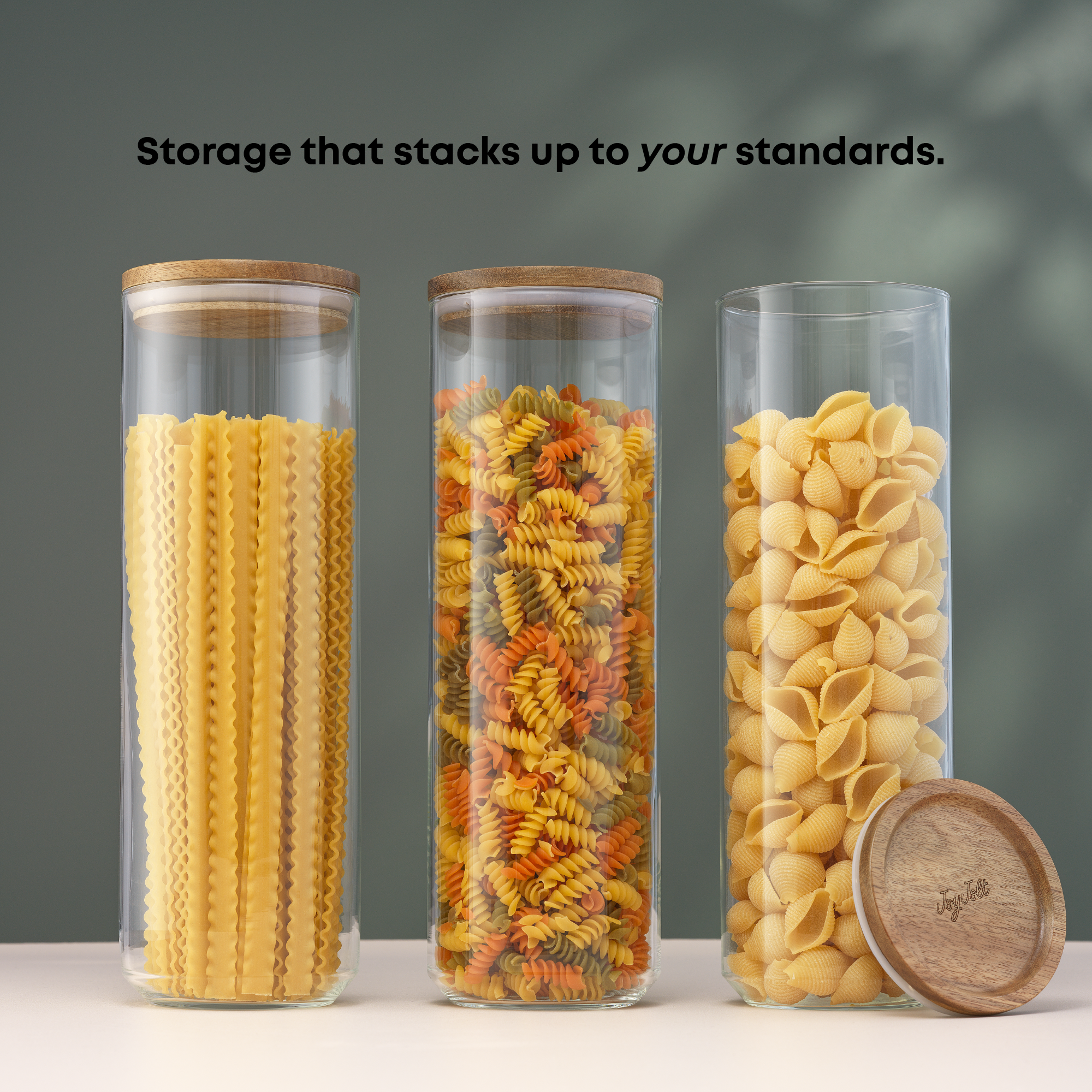 Holden Stackable Glass Storage Canister Set with Wood Lids - Thumbnail 2