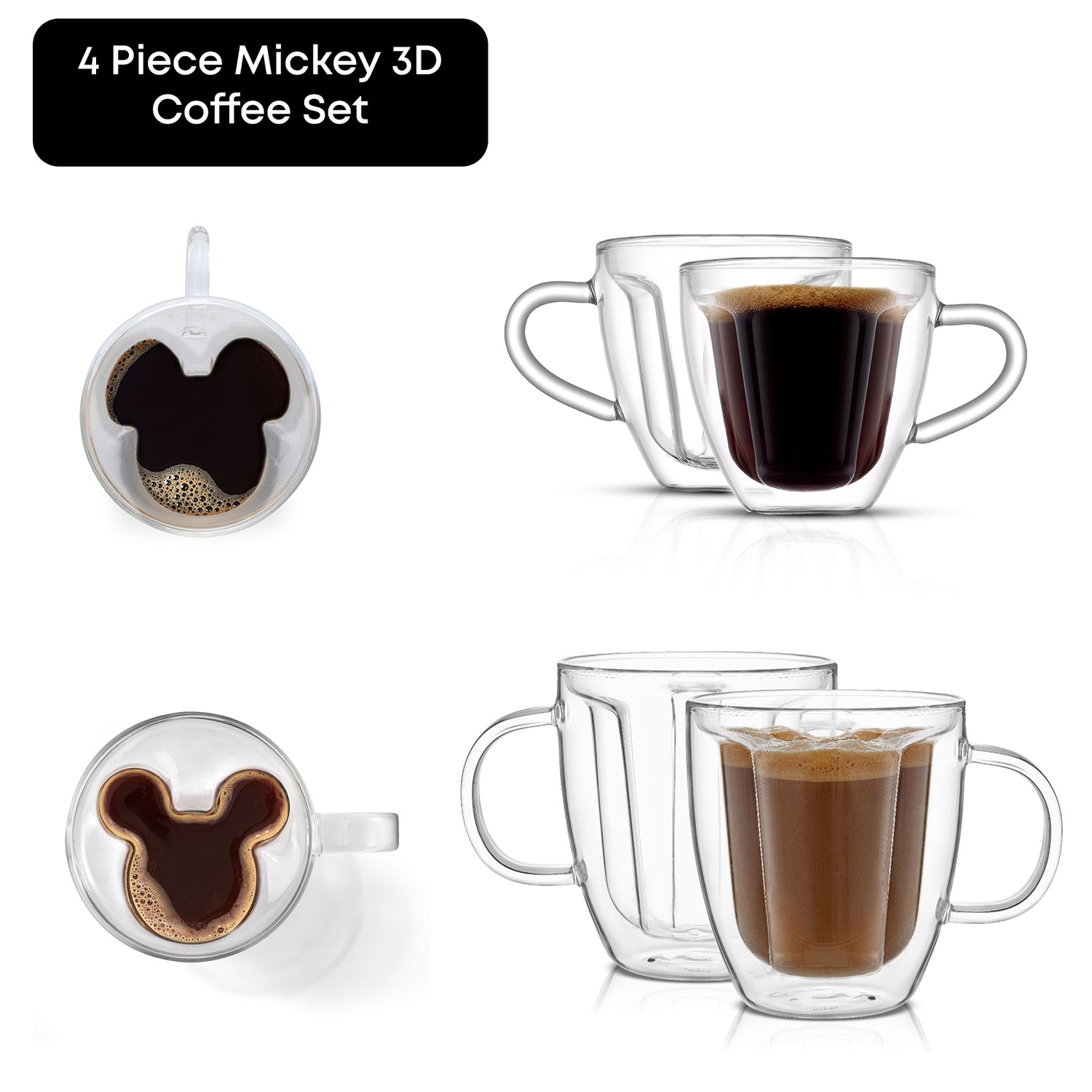 Disney 4-Piece Mickey Mouse 3D Double Wall Glasses