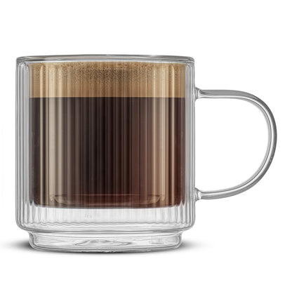Haven Fluted Stackable Double Wall Glass Mugs