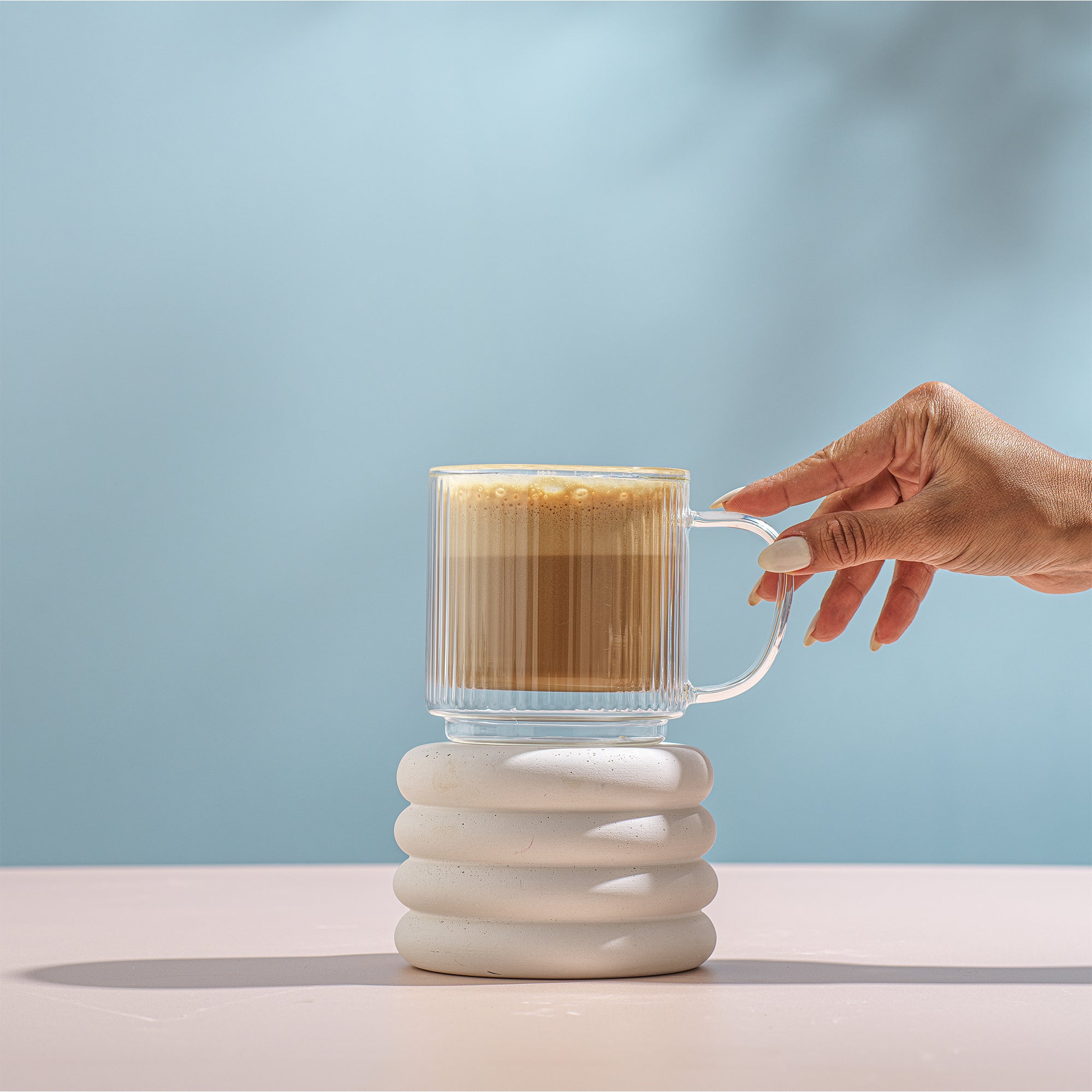 Haven Fluted Stackable Double Wall Glass Mugs