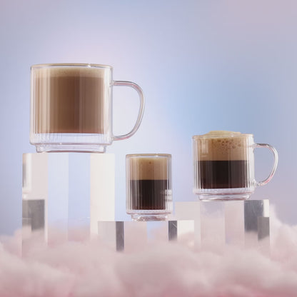 Haven Fluted Stackable Double Wall Glass Mugs, 5.5 oz