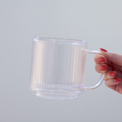 Haven Fluted Stackable Double Wall Glass Mugs, 13.5 oz